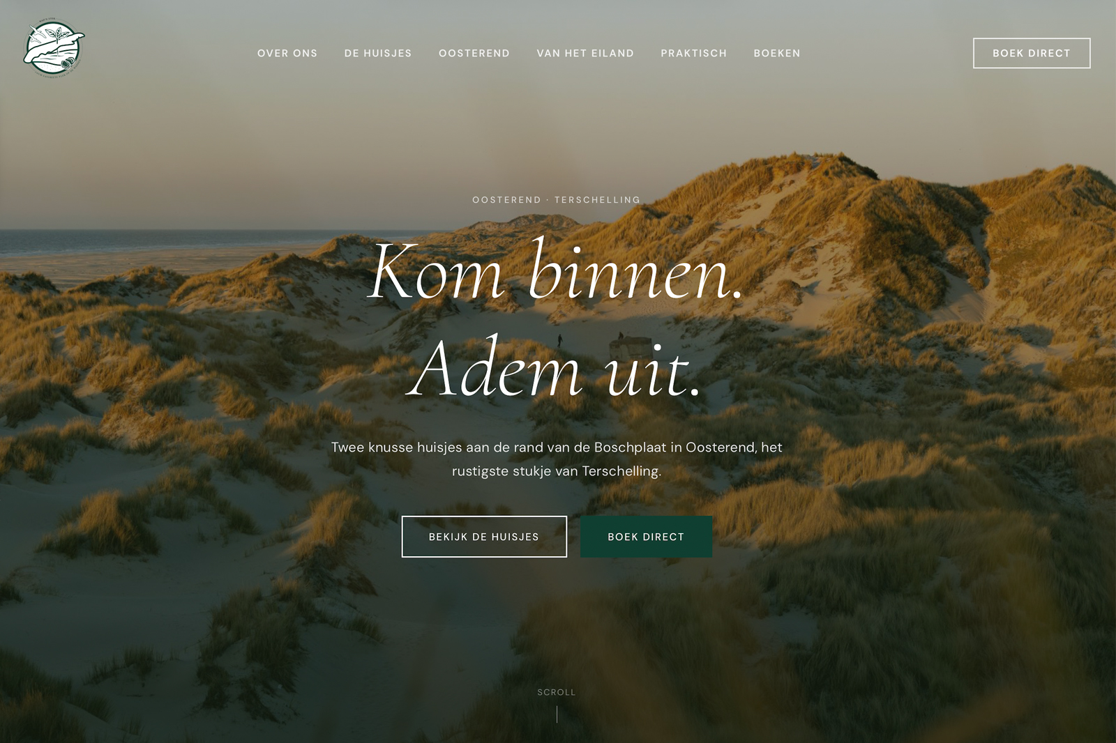 Homepage van wadnstek.nl, het merk en de website die Jennifer maakte